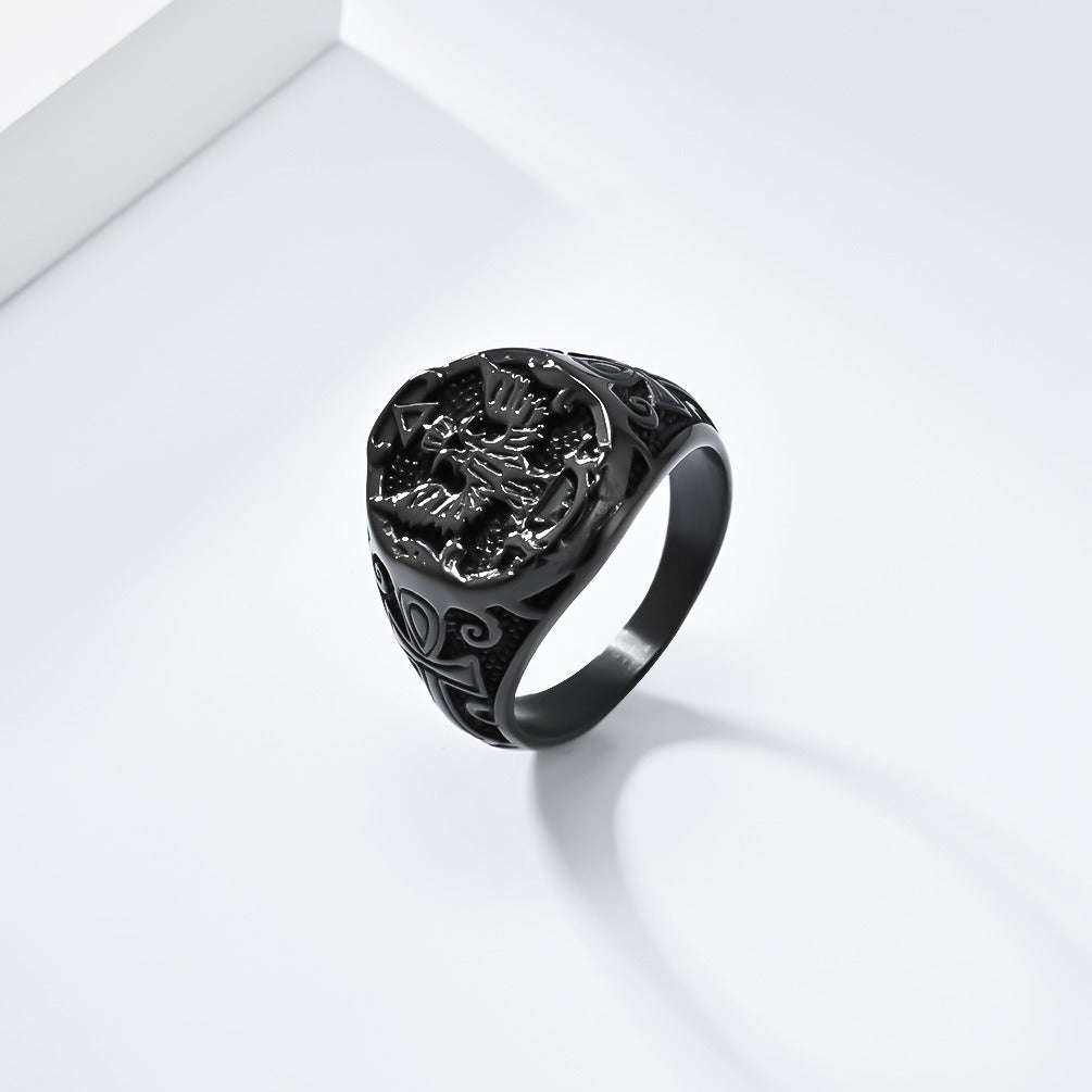 Kemstone Stainless Steel Double Eagle Signet Ring for Men Vintage Gothic Style K-R897