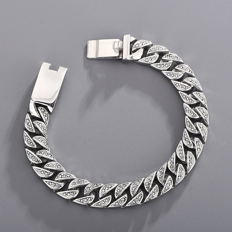 Kemstone Bold Cuban Link Chain - Stainless Steel Hiphop Necklace with Full-Cut Sparkling Stones KS102416-BD