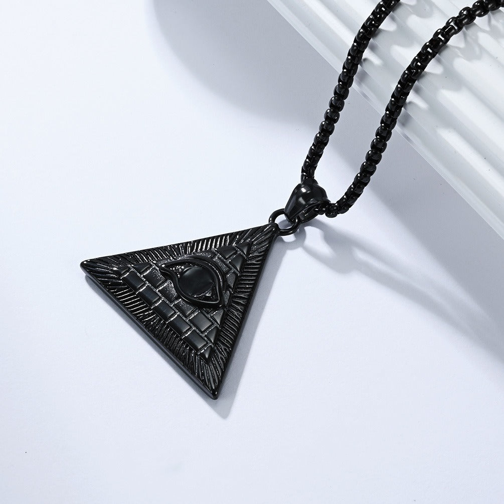 Kemstone Men’s Titanium Steel Pyramid Eye Necklace – Vintage Triangle Pendant K-PT660