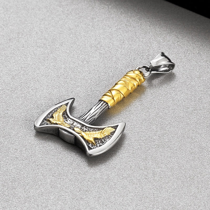 Kemstone Viking Axe & Raven Pendant – Norse Rune Titanium Steel Necklace for Men KP130627-TLX