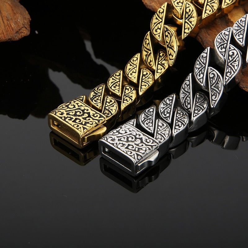 Kemstone Engraved Tribal Titanium Steel Cuff Bracelet – Bold Handcrafted Style KB122860