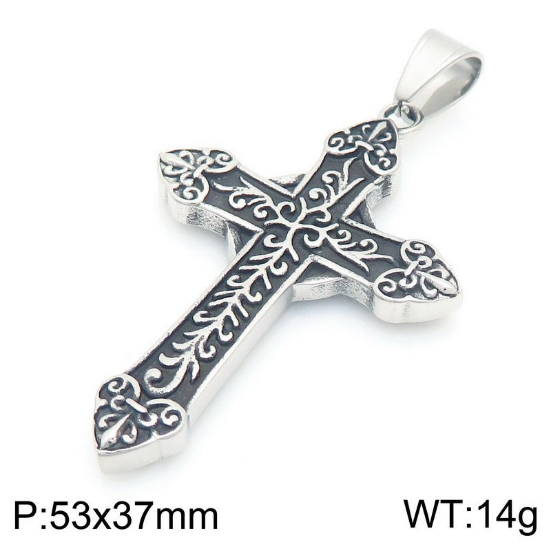 Kemstone Men’s Titanium Steel Trident Cross Necklace – Viking Eye of Horus Pendant, Black Zircon KP116389 60CM
