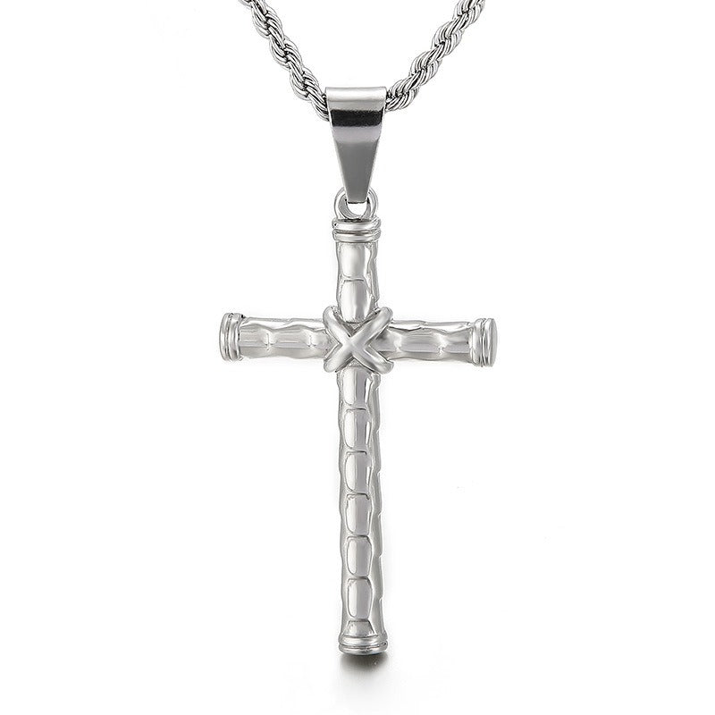 Kemstone Twisted Cross Pendant – Retro Titanium Steel Necklace for Men KP81525-K