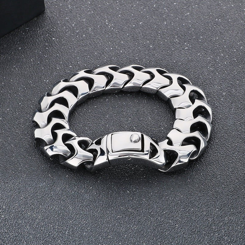 Kemstone Bold Punk Titanium Steel Square Buckle Dragon Bone Chain Bracelet Handmade 22CM KB112527-BD