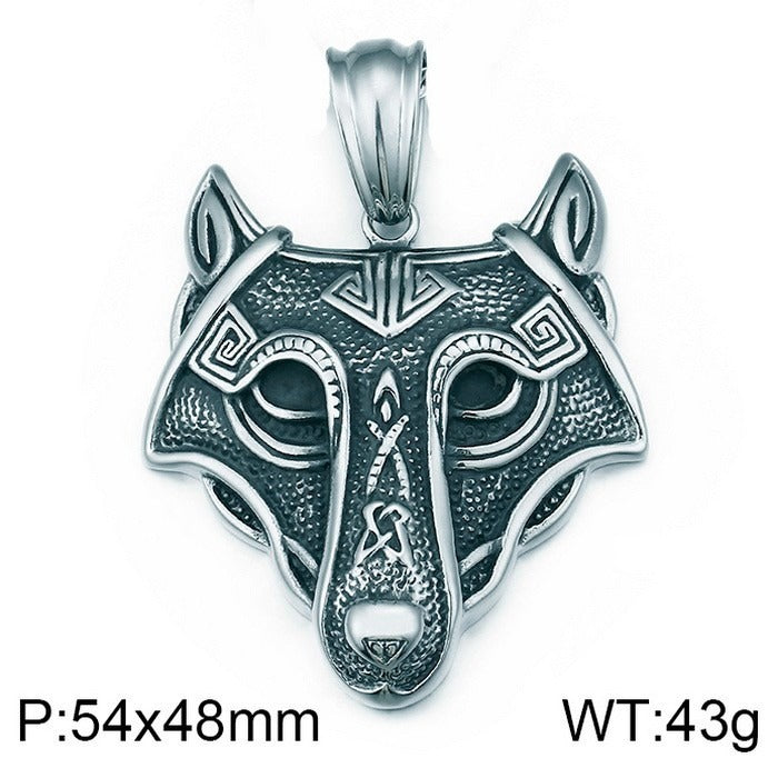 Collar Kemstone con hebilla de cabeza de lobo vikingo retro de acero titanio y titanio del Rey León y Caballo Salvaje: una pieza llamativa para hombre Kemstone KP54394