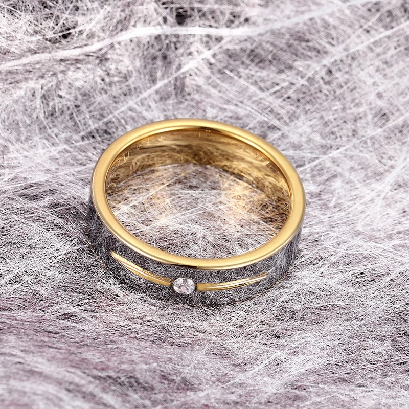 Anillo de pareja de acero de tungsteno Kemstone con detalle de un solo cristal – Joyería minimalista moderna KR40149