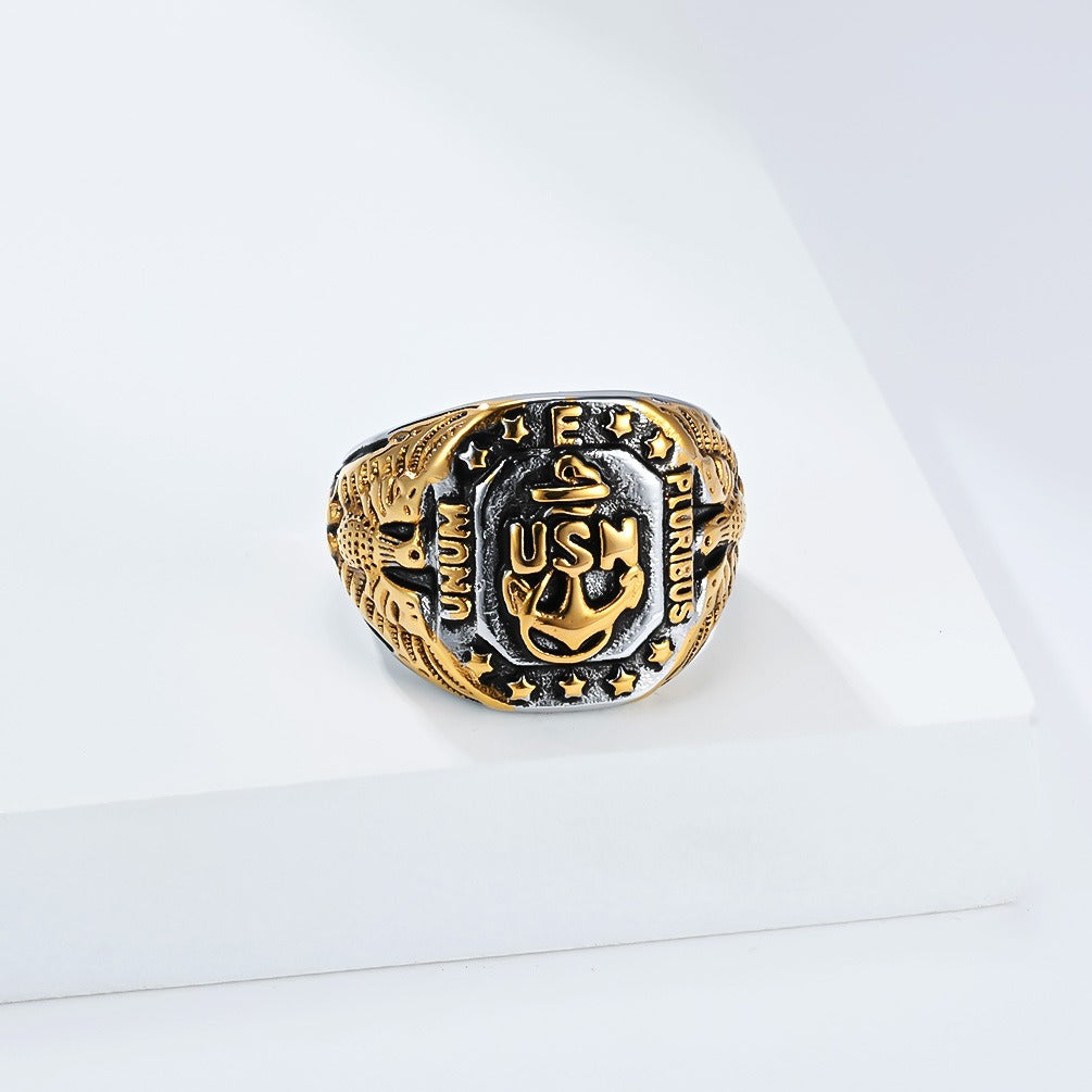Kemstone Men’s Stainless Steel Anchor Eagle Ring – Vintage Marine Symbol of Strength K-R1088