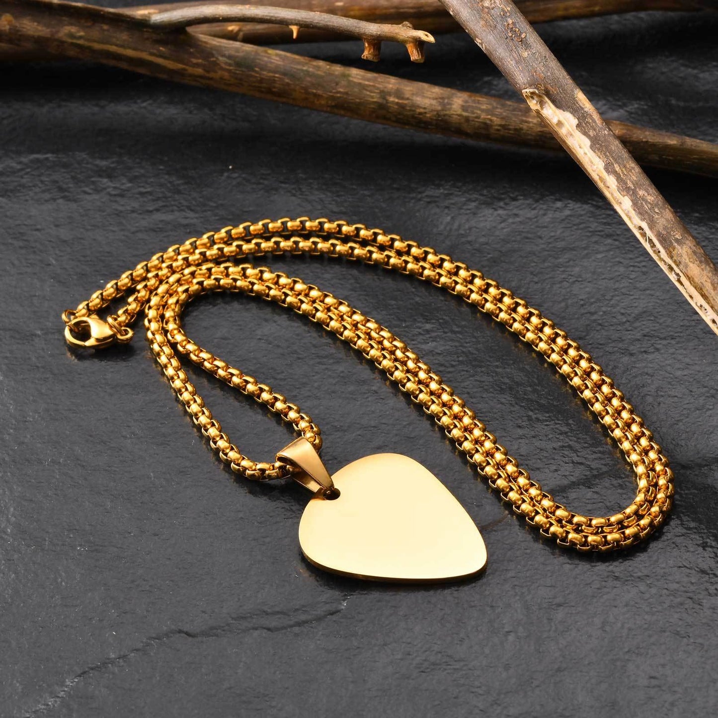 Kemstone Steel Guitar Pick Pendant Necklace – 316L Stainless Steel Minimalist Rock Jewelry PN-1843
