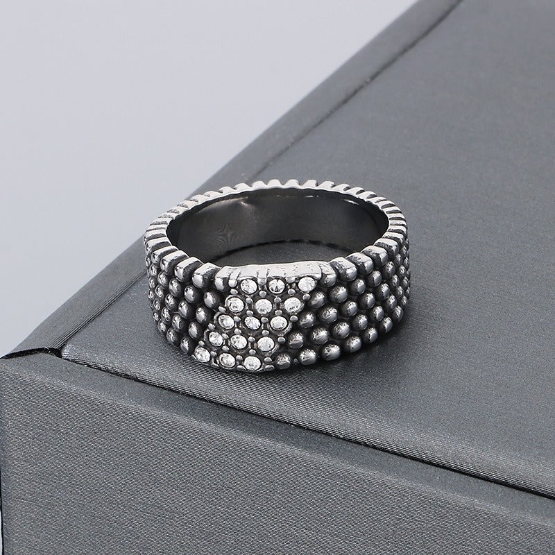 Kemstone Men’s Beaded Ring – Stainless Steel Hip-Hop Style Rhinestone Rows KR1088275-K