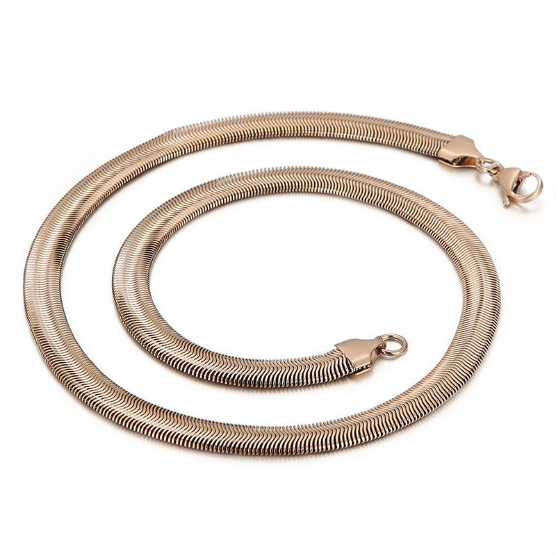 Men’s Flat Snake Chain Necklace – 6mm & 8mm 316L Stainless Steel Gothic Streetwear Jewelry KN203549-Z