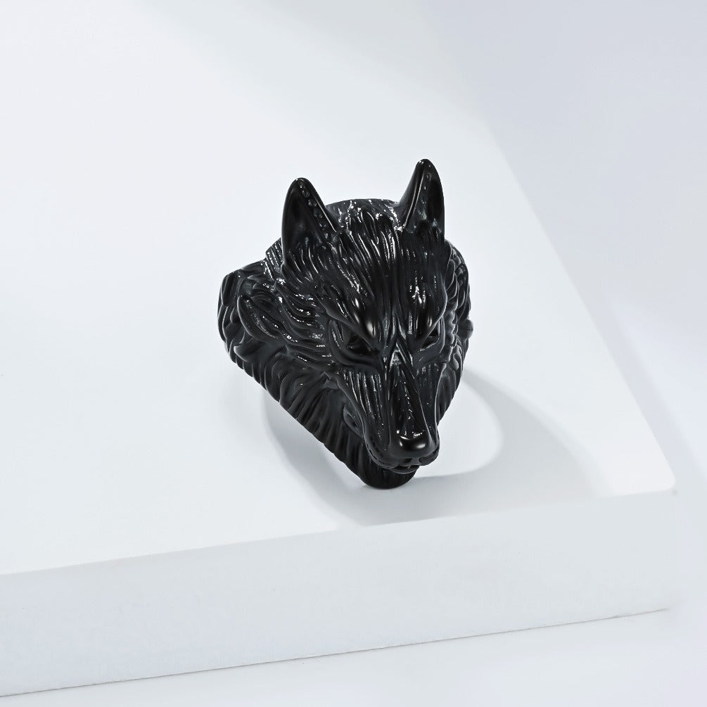 Kemston Stainless Steel Wolf Head Signet Ring for Men Gothic Viking Animal Jewelry K-R1086