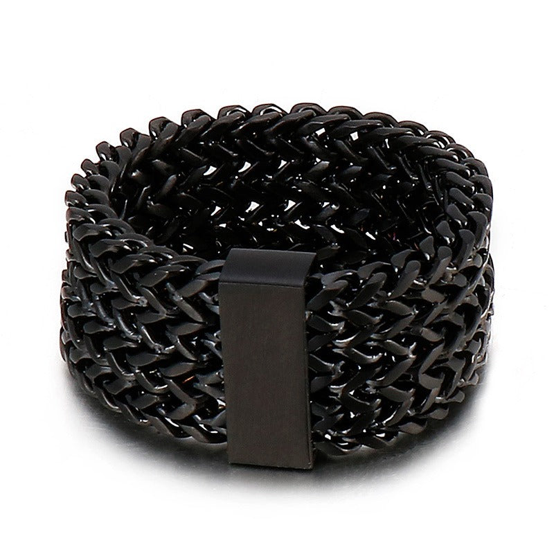 Kemstone Retro Punk Titanium Steel Ring - 4-Bars Motorcycle Chain Inspired Bold Men's Stainless Steel Finger Accessory KR92114