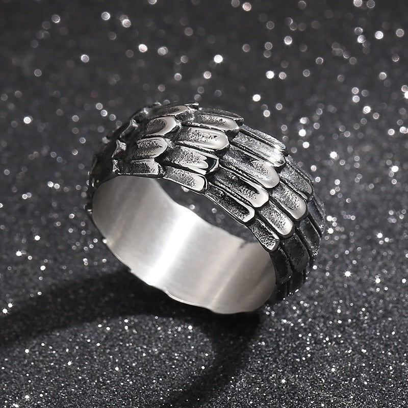 Kemstone Dragon Scale Ring – Men’s Gothic Oxidized Black Stainless Steel Armor Punk Jewelry