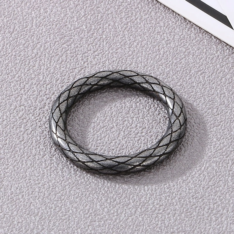 Kemstone Serpent Grid Ring – Distressed Stainless Steel Circle Band for Men | Gothic Punk Street Style KR1088455