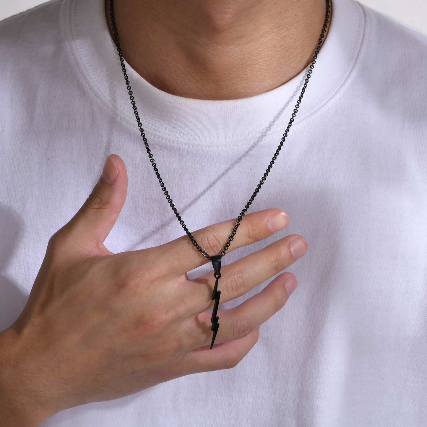 Kemstone Stainless Steel Lightning Bolt Pendant Necklace for Men PN-1829