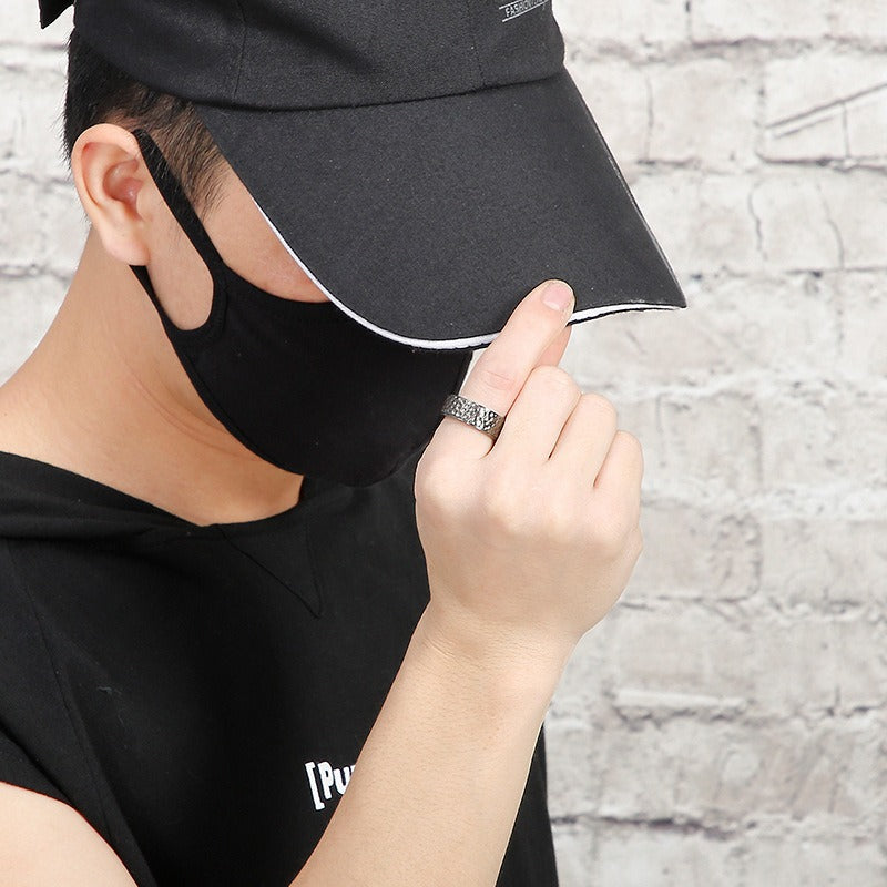 Kemstone Vintage Hammered Titanium Steel Ring for Men β Punk Matte Black or Silver KR92126-K