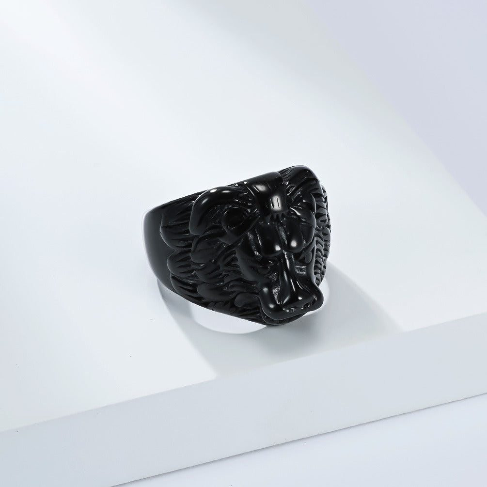 Kemstone Stainless Steel Lion Head Ring for Men Vintage Textured K-R1066