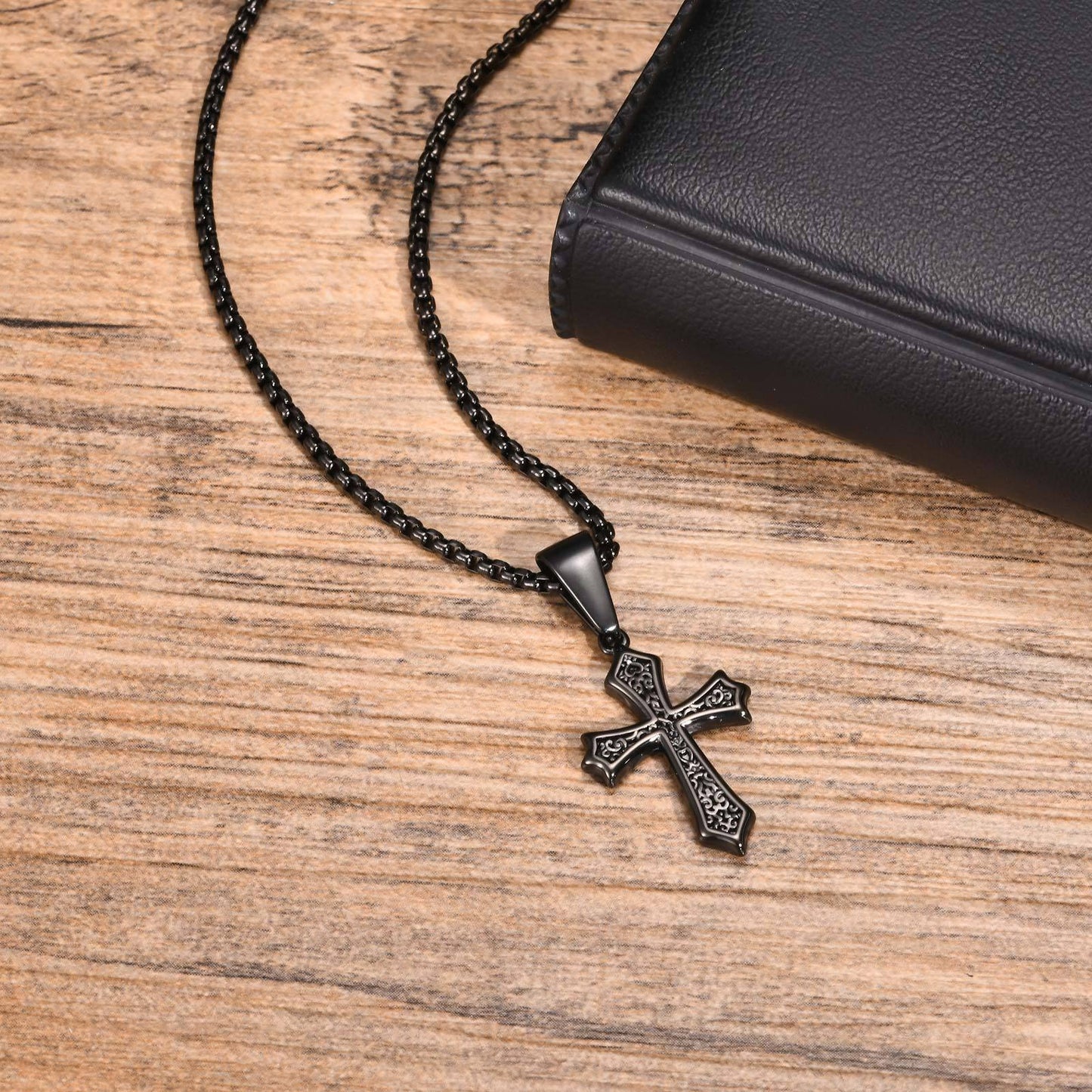 Kemstone Men’s Gothic Cross Necklace – Stainless Steel Pendant in Black, Silver, or Gold, Symbol of Faith & Power PN-2012