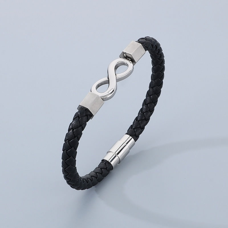 Simbolo dell'infinito, cinturino in pelle intrecciata, chiusura magnetica in acciaio al titanio per uomo KB182678-JR