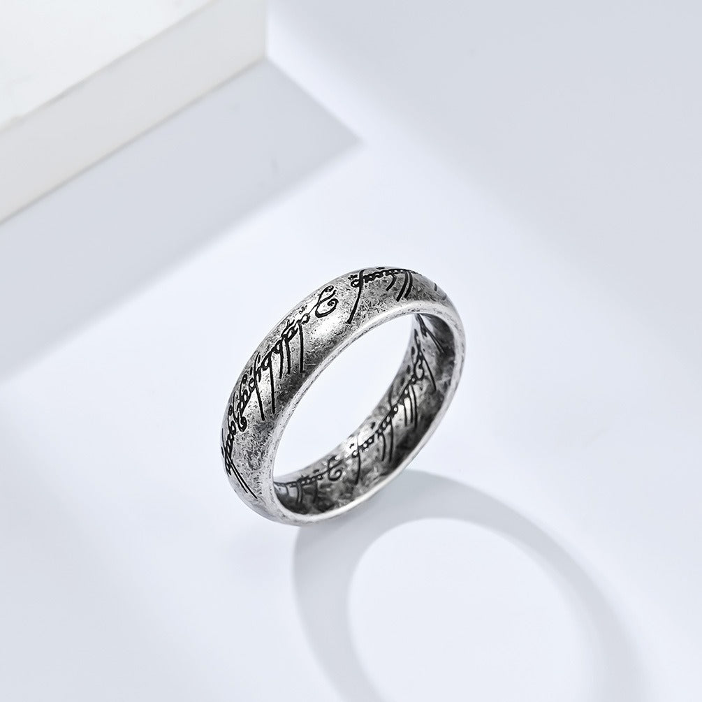 Kemstone Elvish Script Ring β 316L Stainless Steel Norse Gothic Fantasy Band | K-R707