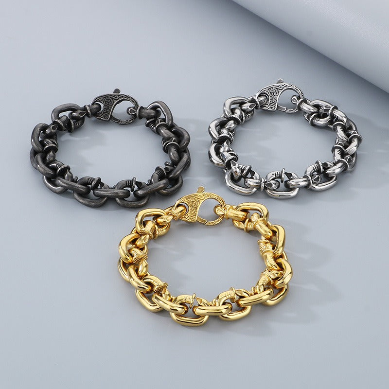Kemstone Men’s Rivet Chain Bracelet or Necklace – Stainless Steel Punk Nail-Link Jewelry KB126373