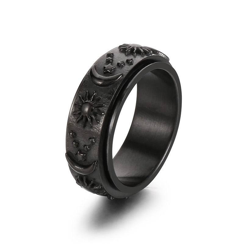 Anello rotante celeste Kemstone - Gioiello minimalista in acciaio al titanio con sole, luna e stelle per uomo, antistress e accessorio elegante per tutti i giorni KR105136