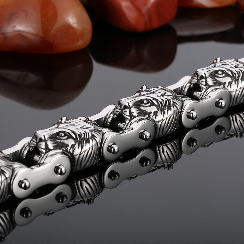 Kemstone Bold Lion Head Titanium Steel Motorcycle Chain Bracelet for Men KB153352