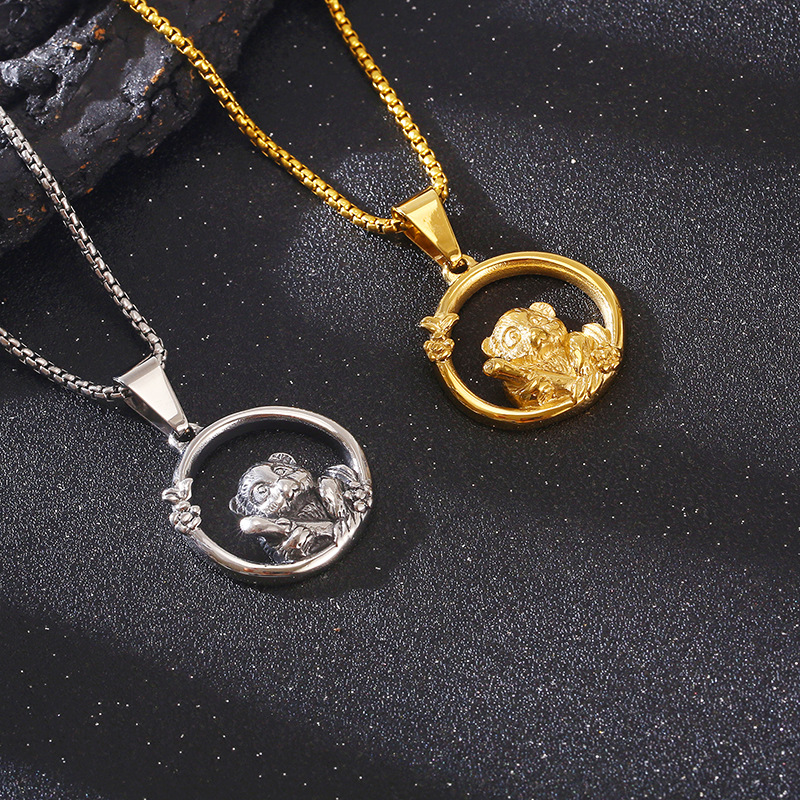Kemstone Panda Circle Necklace for Men Titanium Steel KP119300-KJX