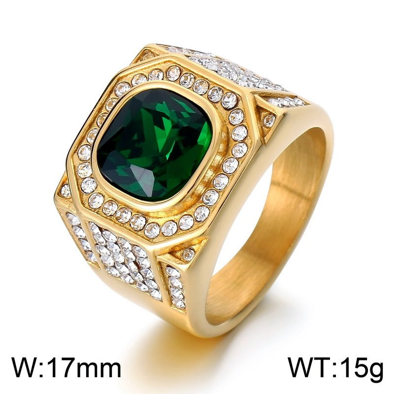 Kemstone Octagon Titanium Steel Hip-Hop Ring – Full-Cut Zircon Streetwear Band for Men KR110150