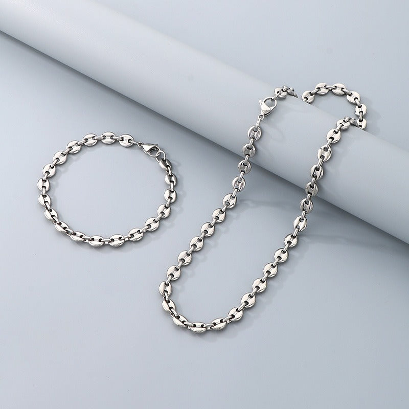 Kemstone Titanium Steel Chain Bracelet – Geometric Pig Nose Link for Men | Urban Gothic Streetwear Style KS193903-Z