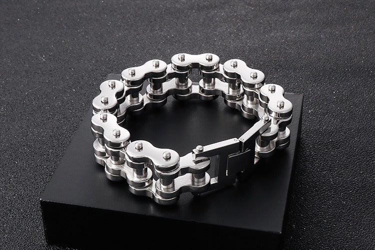 Kemstone Hip-Hop Bike Chain Bracelet – 22mm Titanium Steel Industrial Cuff for Streetwear KB18913-D