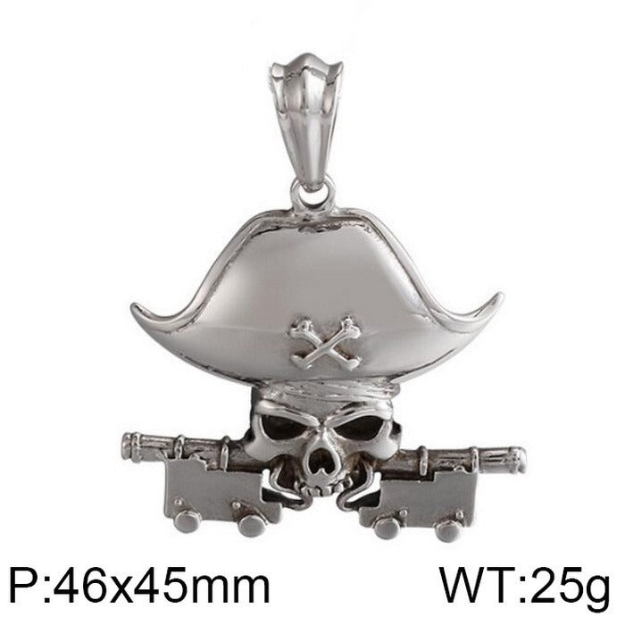 Kemstone Pirate Skull Pendant for Men – Punk Rock Sparrow & Anchor Necklace in Vintage Stainless Steel KP79431-BD