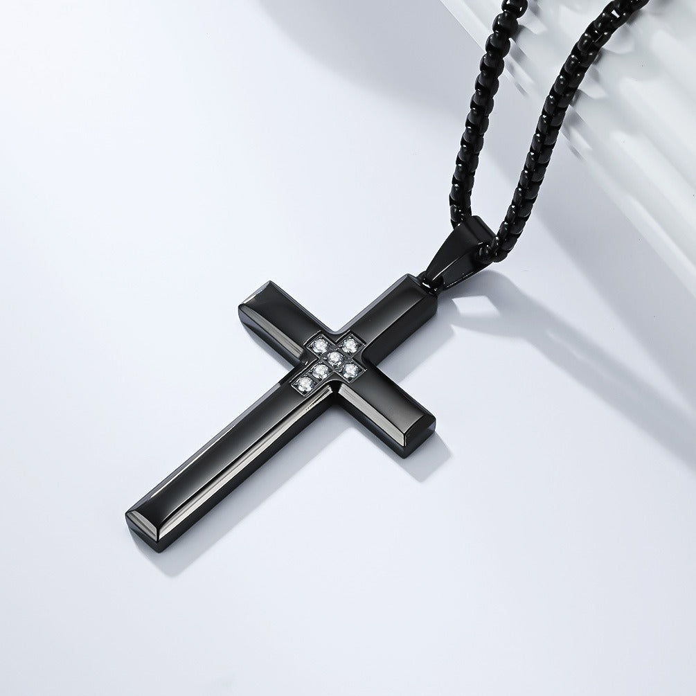 Kemstone Titanium Steel Cross Necklace – Minimalist Zircon Pendant K-PT642