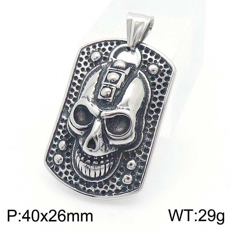 Kemstone Demon Eye Skull Pendant – Gothic Titanium Steel Necklace for Men, Dark Streetwear & Halloween Style KP130524-TGX