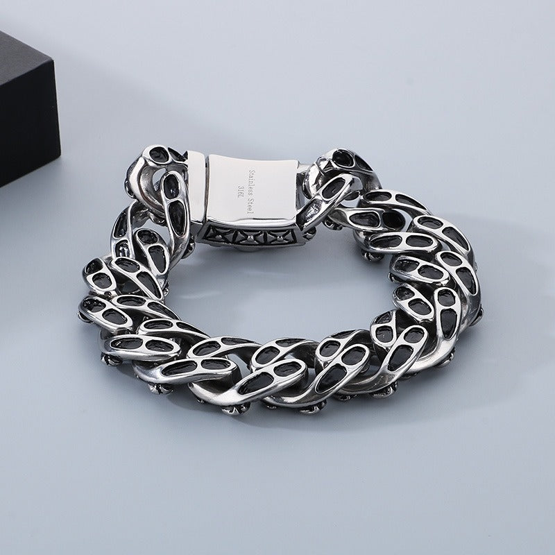 Kemstone Men’s Skull Chain Bracelet – Heavy Stainless Steel Gothic Biker Jewelry KB66291-BD