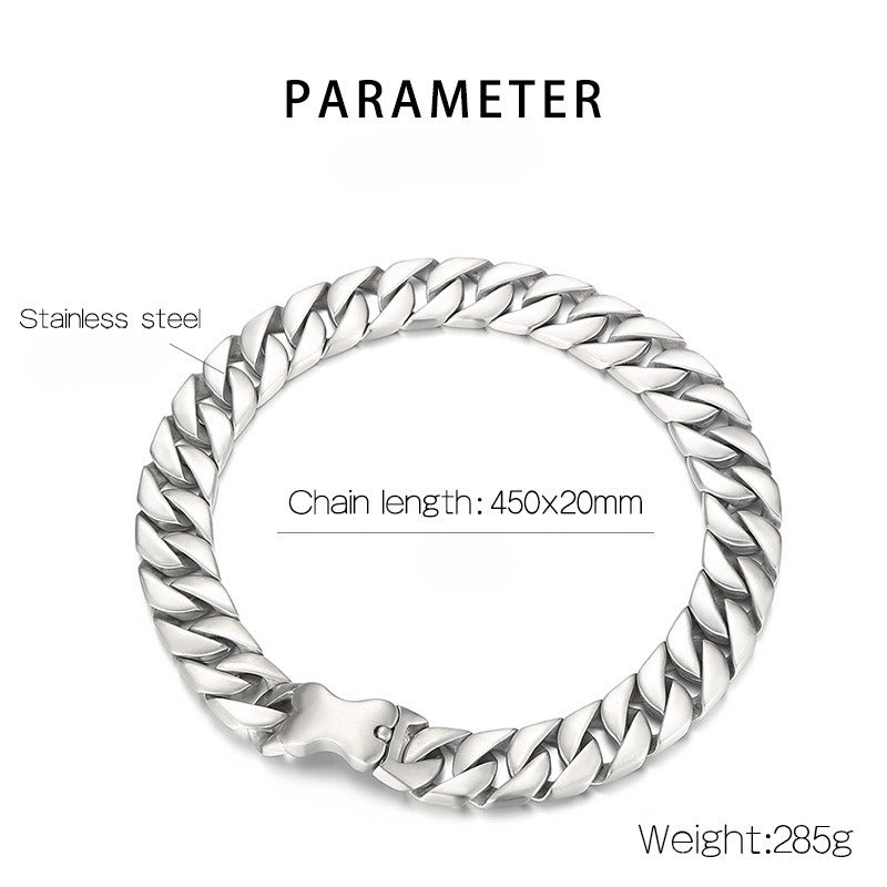 Kemstone Stainless Steel Cuban Chain Necklace with Bone Clasp – Thick Matte Finish KN1196452-KJX