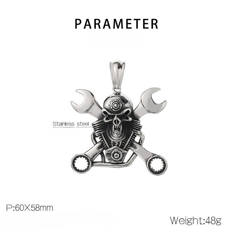 Kemstone Titanium Steel Skull Pendant Necklace – Mechanical Gothic Biker Jewelry for Men KP43973-BD