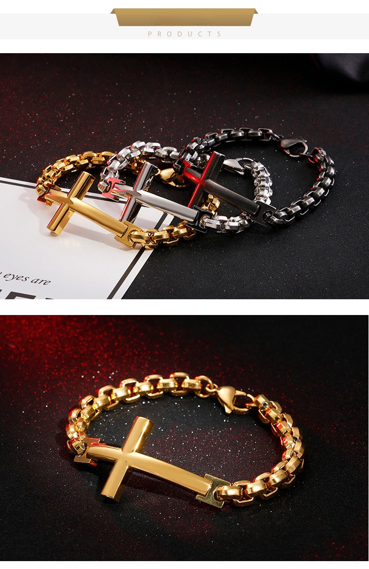Pulsera de acero y titanio con cruz Kemstone para hombre - Joyería punk minimalista KB108647-K
