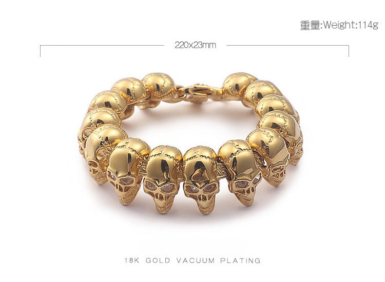 Kemstone Skull Link Chain Necklace & Bracelet – Stainless Steel Gothic Hip-Hop Jewelry KB29213-D