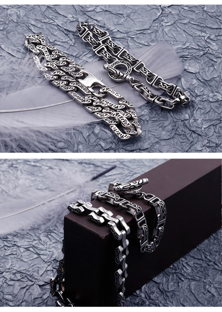 Kemstone Men’s Patterned Stainless Steel Chain Bracelet – Vintage Gothic Norse Punk KB120773-BD
