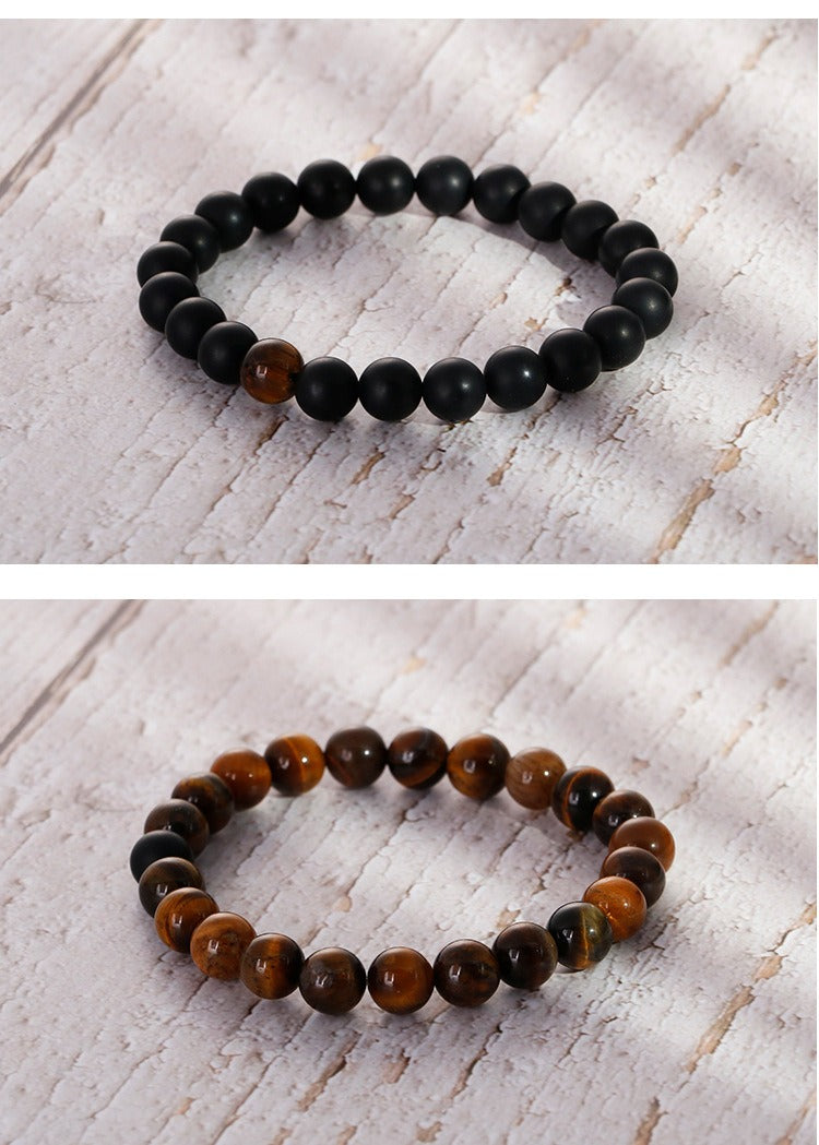Pulsera de cuentas de ágata negra mate y ojo de tigre dorado de Kemstone: joyería artesanal de estilo bohemio para uso diario KB109615