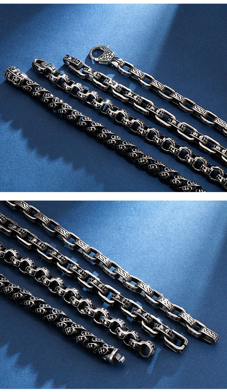 Kemstone Skull Chain Bracelet – Stainless & Titanium Steel Biker Jewelry for Men | Gothic Punk Street Style KB120968-BDJX