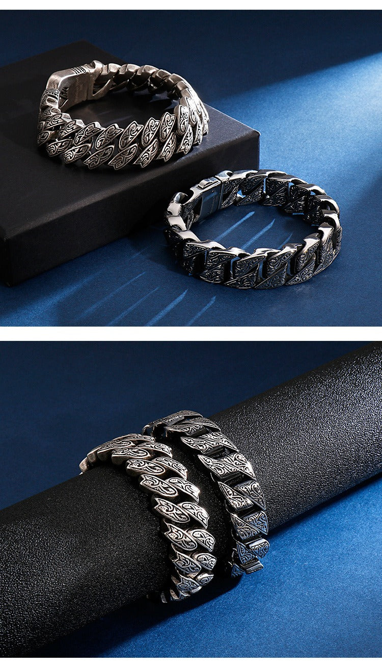 Kemstone Nordic Patterned Curb Chain Bracelet – Heavy 316L Stainless Steel Men’s Gothic Jewelry KB128122