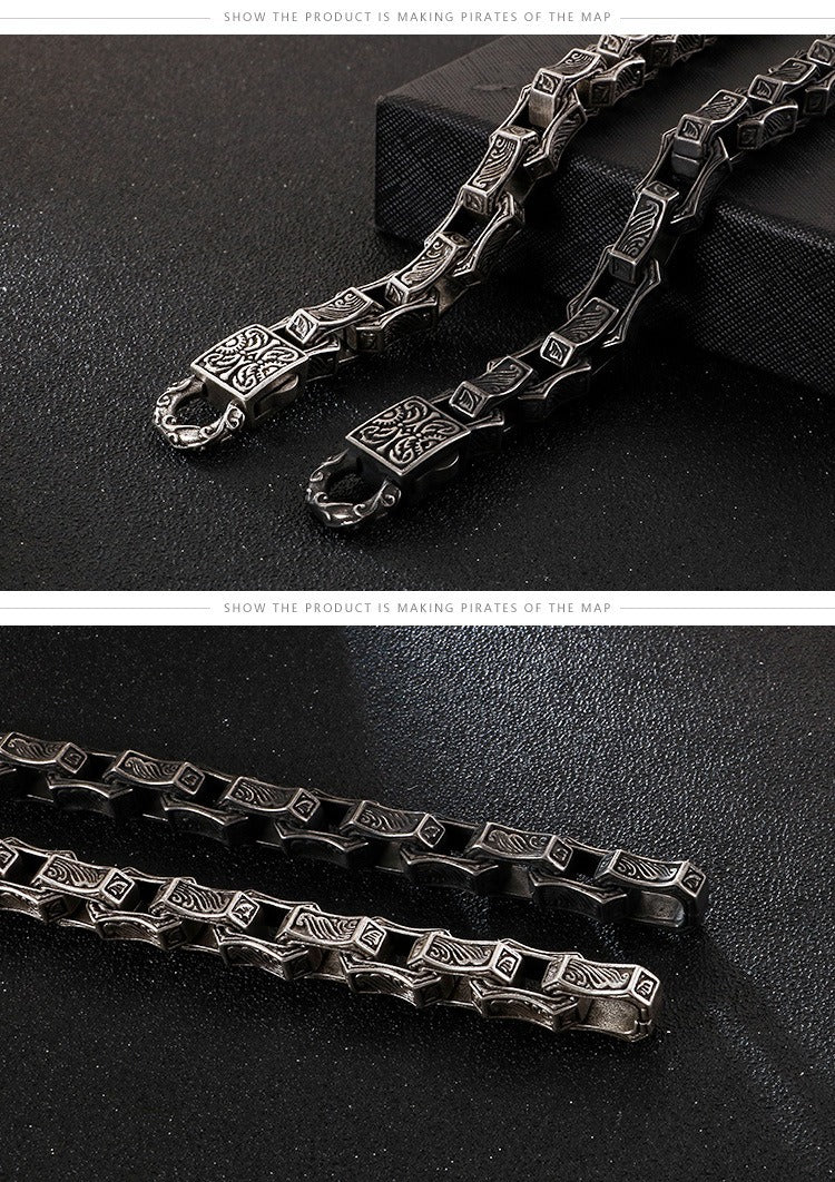 Men’s Vintage Punk Chain Bracelet – Heavy Stainless Steel Biker Link in Blackened or Antique Silver KB118451-BDJX