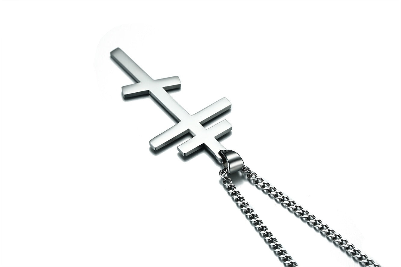 Men's Stainless Steel Orthodox Cross Necklace – Bold Double Bar Gothic Pendant PN-831