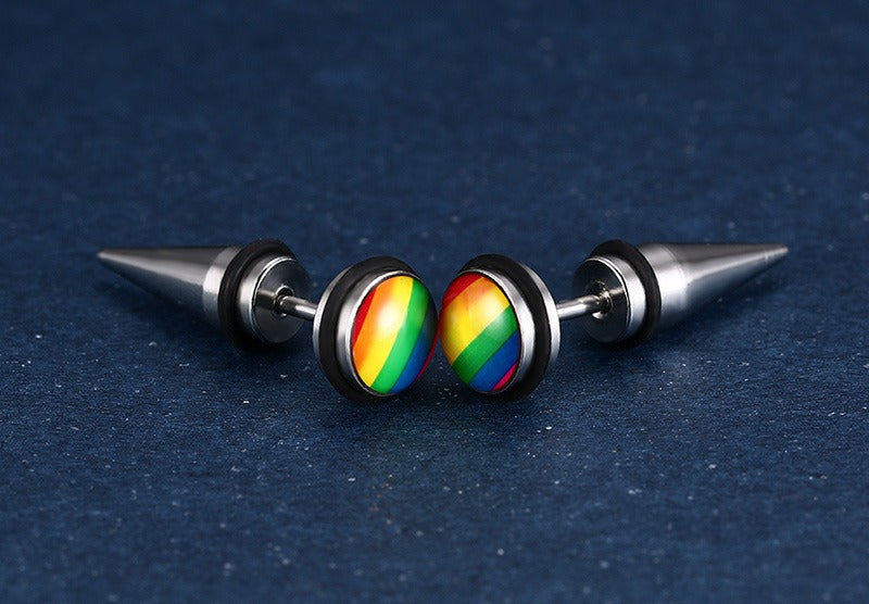 Kemstone Titanium Steel Gradient Ear Studs – Hypoallergenic 9mm Six-Tone Minimalist Jewelry PE-001