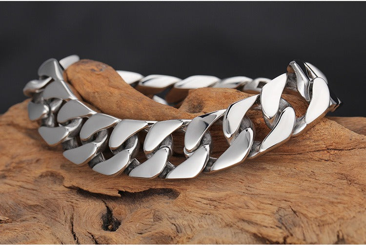 Kemstone Men’s Stainless Steel Cuban Chain Bracelet – 21cm Street Style Gothic Power Link KB27123-D