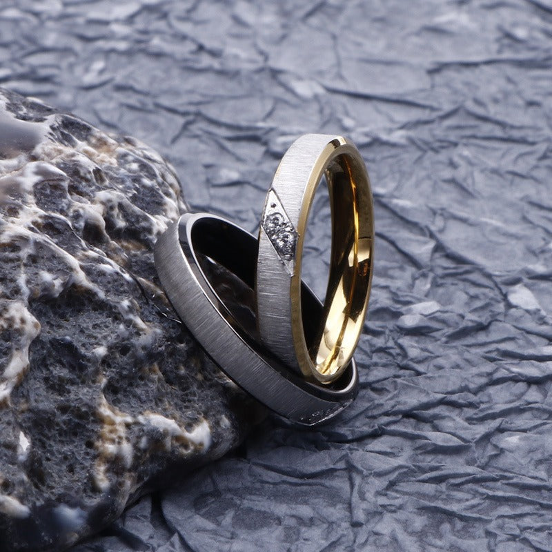 Kemstone Brushed Steel Ring for Men – 18K Gold & Crystals Accent, Gothic Minimalist Power Band KR46939-K