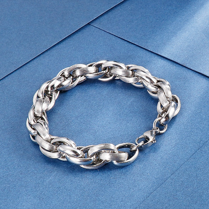 Kemstone Dual-Clasp O-Chain Set – Textured Stainless Steel Necklace & Bracelet for Men KB80794-Z