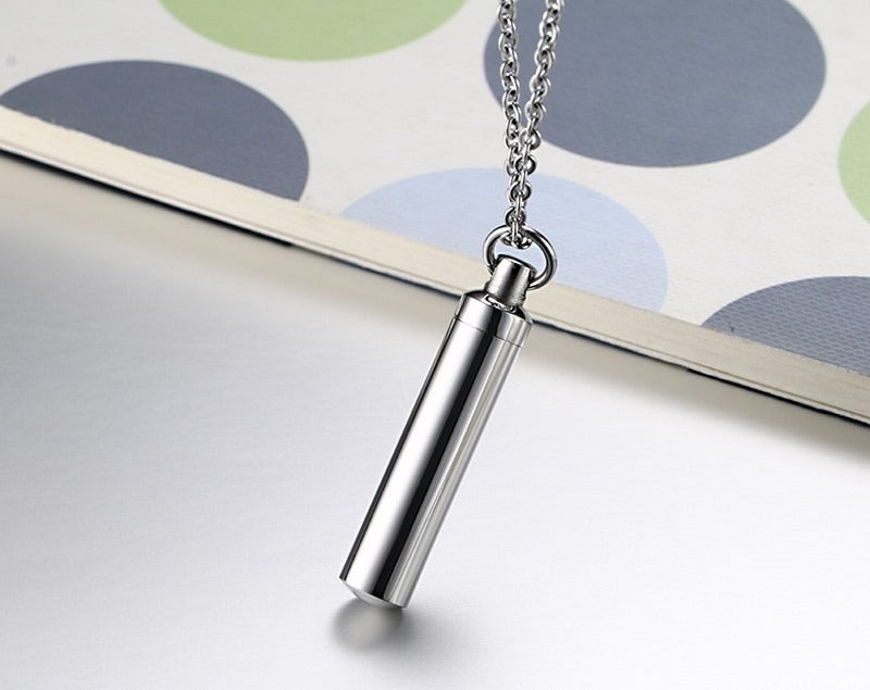 Kemstone Cylindrical Titanium Steel Perfume Pendant – Couple’s Essential Oil Necklace PN-587